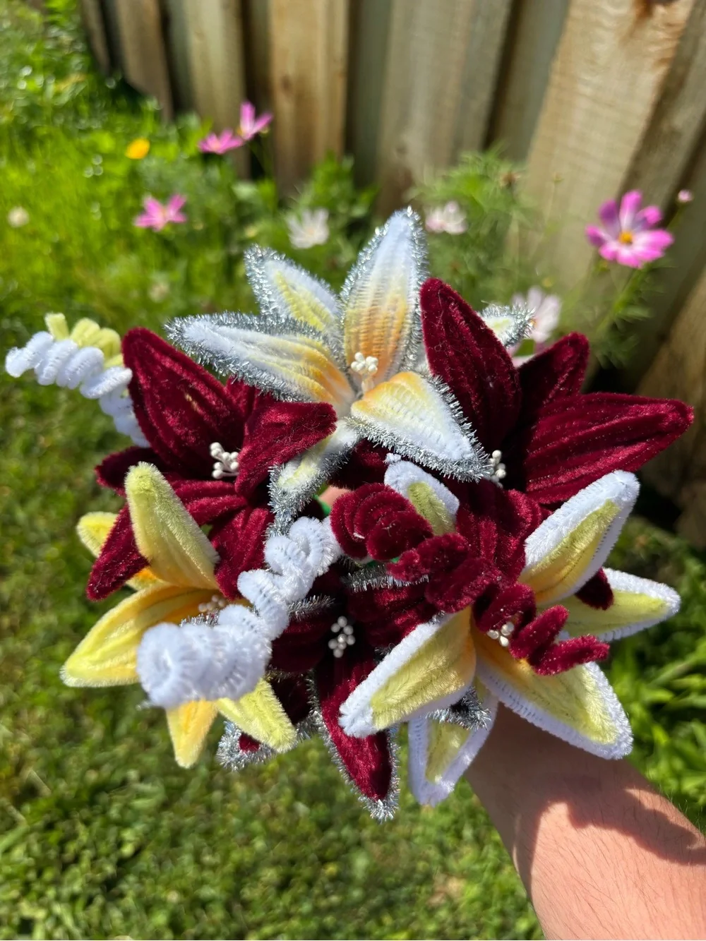 Handcrafted Velvet Floral Bouquet Burgundy & Cream
